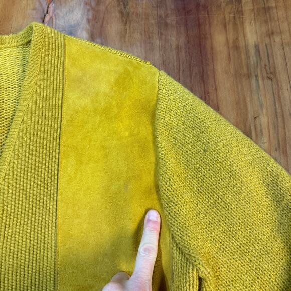 Vintage 60s 70s Montgomery Ward Mens M Wool Cardigan Sweater Suede Grandpa T16 - Picture 3 of 6